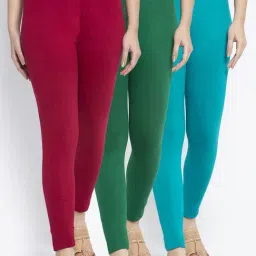 Gracit Green & Maroon Mid Rise Leggings - Pack Of 3-picture-35