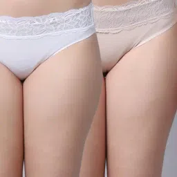Gracit White & Skin Cotton Lace Work Panties - Pack Of 2-picture-34