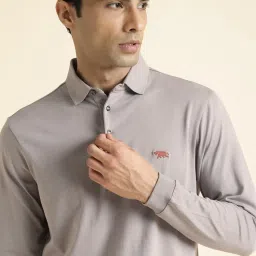 ANDAMEN Grey Regular Fit Cotton Polo T-Shirt image 3