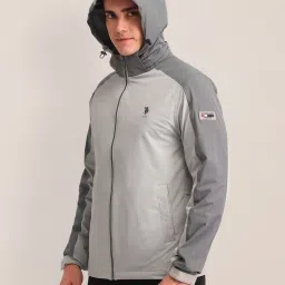 U.S. Polo Assn. Blue Regular Fit Colour Block Hooded Jacket image 3