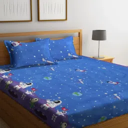 Klotthe Printed Black 210 TC Cotton Blend King 2 Bed Sheets with 4 Pillow Covers image 2