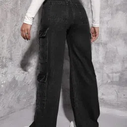 Broadstar Black Denim Relaxed Fit High Rise Cargo Jeans image 2