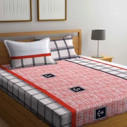 Klotthe Printed Red 210 TC Cotton Blend Double 2 Bed Sheets with 4 Pillow Covers image 2