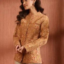 Fabindia Mustard Cotton Printed Jacket image 3