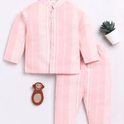 Clt.s Unisex Peach Striped Full Sleeves Shirt With Pyjamas-picture-46