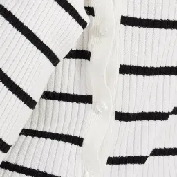 Styli White Viscose Rayon Straight Striped Sweaters image 3