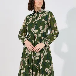 Styli Green Polyester Flared Printed Dresses image 3