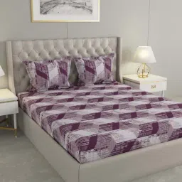 Raymond Home Shubham Purple 120 TC Cotton King Bedsheet with 2 Pillow Covers-image-1