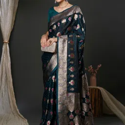 Saree Mall Blue Woven Saree With Unstitched Blouse image 3