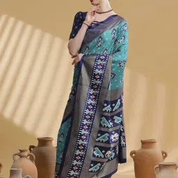 Saree Mall Blue Silk Printed Saree With Unstitched Blouse image 3