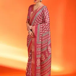 Saree Mall Pink Printed Saree With Unstitched Blouse image 3