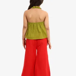 TWISHA Kids Green & Red Striped Top with Plazzos image 2