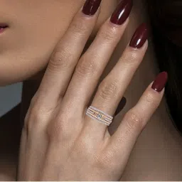 C. Krishniah Chetty Group Gold & Diamond Dual-Toned Band with Bezel-Set Centerpiece Ring image 3