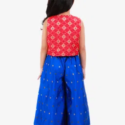 TWISHA Kids Red & Blue Self Design Top with Plazzos image 2