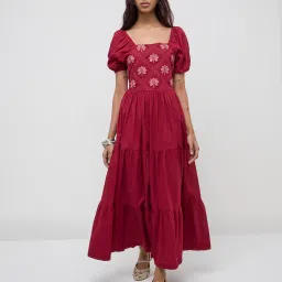 Bombay Paisley by Westside Wine Floral Embroidered Cotton Tiered Dress image 3
