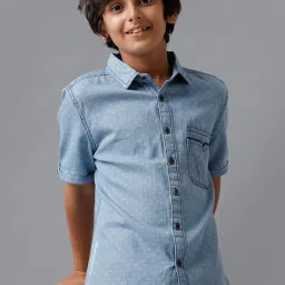 Under Fourteen Only Boys Blue Cotton Printed Shirt image 3