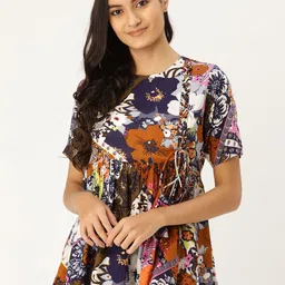 MBE Women Navy Blue Floral Printed Empire Top-picture-23