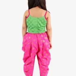 TWISHA Kids Green & Pink Self Design Top with Dhoti image 2
