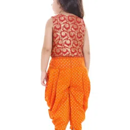 TWISHA Kids Red & Orange Self Design Top with Dhoti image 2