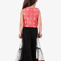 TWISHA Kids Red & Black Self Design Top with Ghagra image 2