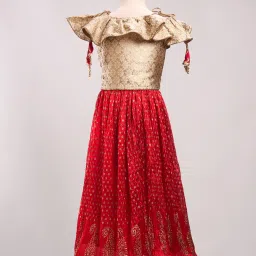 TWISHA Kids Beige & Red Self Design Top with Ghagra image 2