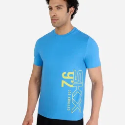 Skechers Blue Cotton Regular Fit Printed Sports T-Shirt image 3