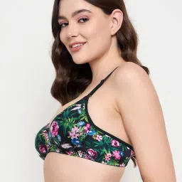 Clovia Black Polyamide Regular Fit Floral Print Bra image 3