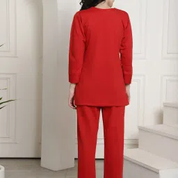 Secret Wish Red Embroidered Top With Lounge Pants image 2