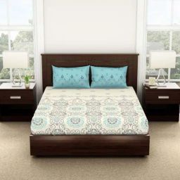 Spaces Vanilla Ice Cotton 144 TC Double Bed Sheet With Pillow Covers-picture-37