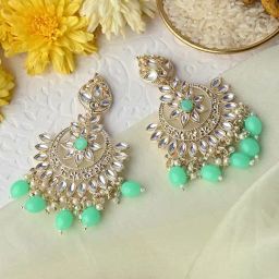 Teejh Trishika Mint Green Gold Enamel Dangler Earrings-picture-4