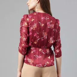 Latin Quarters Maroon Printed Wrap Top image 2