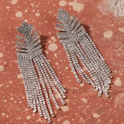 KPOP Silver-Plated Rhinestone Studded Contemporary Drop Earrings image 1