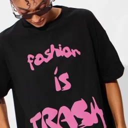 The Souled Store Black Loose Print T-Shirt image 3