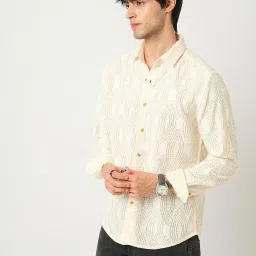 Vastrado Off White Relaxed Fit Self Pattern Shirt image 3