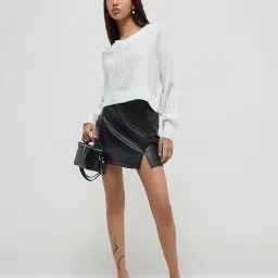 nuon women Nuon by Westside Black Faux-Leather High-Rise Mini Skirt image 3