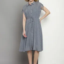 TOMMY HILFIGER White & Navy Printed Shirt Dress-picture-42