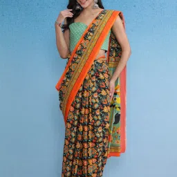 Saree Mall Black Printed Sarees With Unstitched Blouse image 3