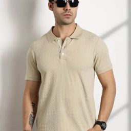 Thomas Scott Beige Cotton Regular Fit Texture Polo T-Shirt-picture-28