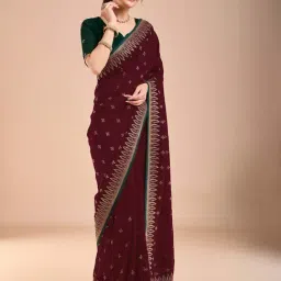 Saree Mall Maroon Silk Embroidery Saree with Blouse Piece-image-49