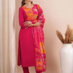 Fashor Pink Printed Kurta and Pant Set With Dupatta image 3