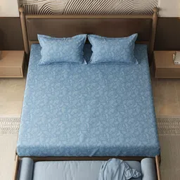 MYTRIDENT Blue 144 TC King Bedsheet with 2 Pillow Covers image 2