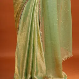 LOROFY Embellished Beads and Stones Silk Blend Tussar Saree image 3