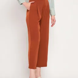 MADAME Rust Mid Rise Flared Pants image 3