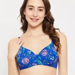Clovia Royal Blue Floral Print Full Coverage T-Shirt Bra-picture-25