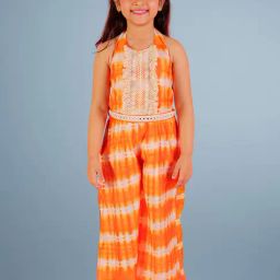 Lil Drama Kids Orange Self Design Jumpsuit-picture-42