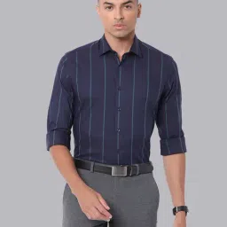 Van Heusen Navy Slim Fit Striped Shirt-image-81