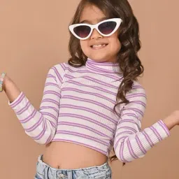 LilPicks Kids Lavender & White Striped Full Sleeves Crop Top-image-39
