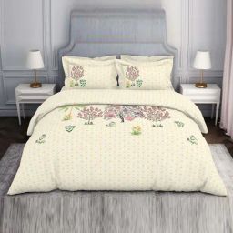 Spaces Gulbahar Beige Cotton Viscose 138 TC Double Bedsheet with 2 Pillow Covers-image-21