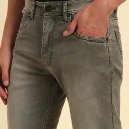 Cantabil Olive Green Regular Fit Solid Denim Jeans image 5