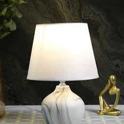 TAYHAA White & Grey Printed Ceramic Contemporary Frustum Shaped Table Lamp-picture-2